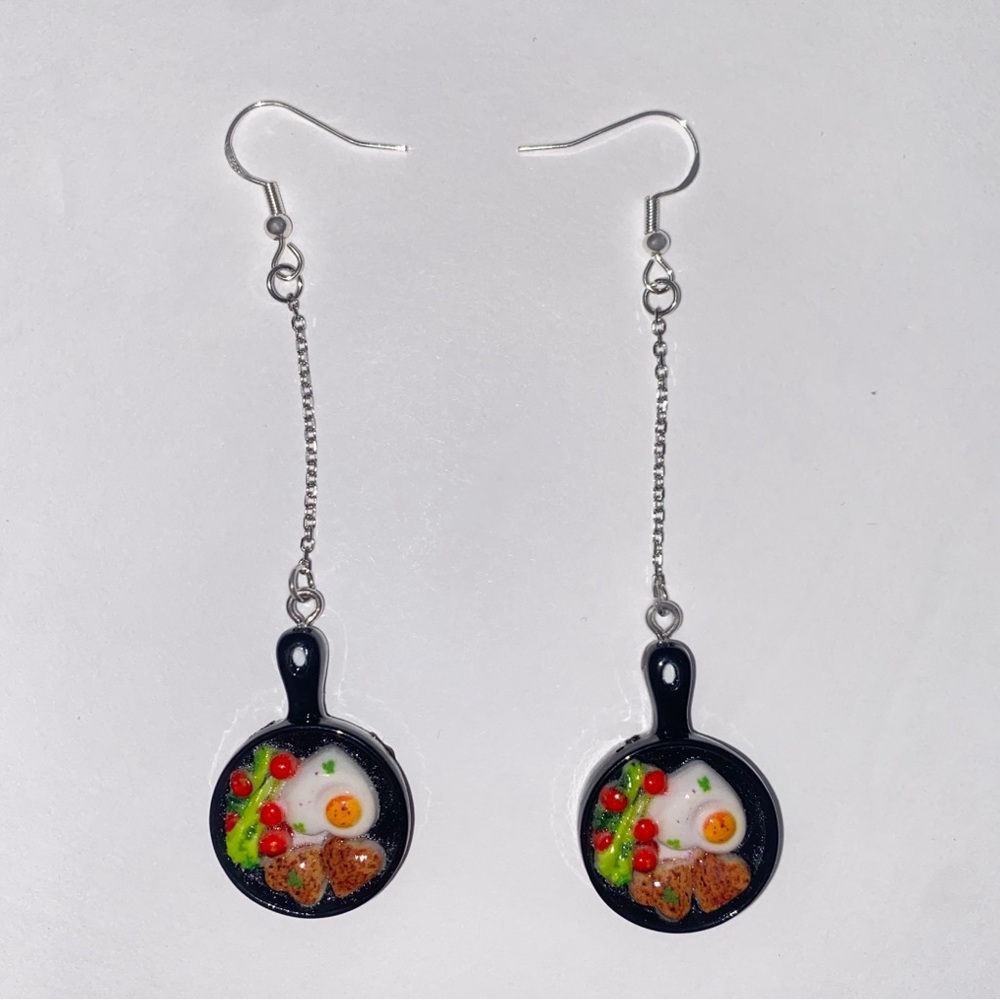 Black Skillet Breakfast Drop Earrings